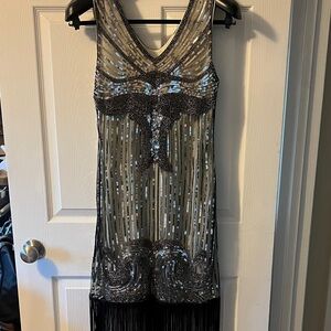 Elegant Black and Silver Beaded Dress